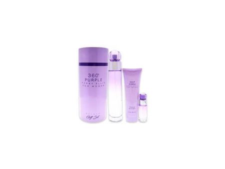 360 PURPLE BY PERRY ELLIS 3PCS. GIFT SET: 3.4oz edp sp0.25oz edp sp3.0oz shower gel FOR WOMEN Online now